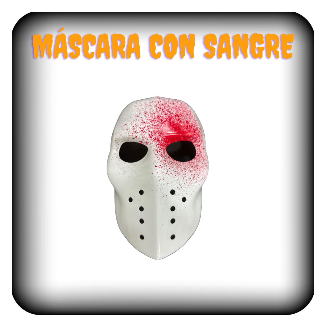 Mascara blanca con mancha de sangre artificial