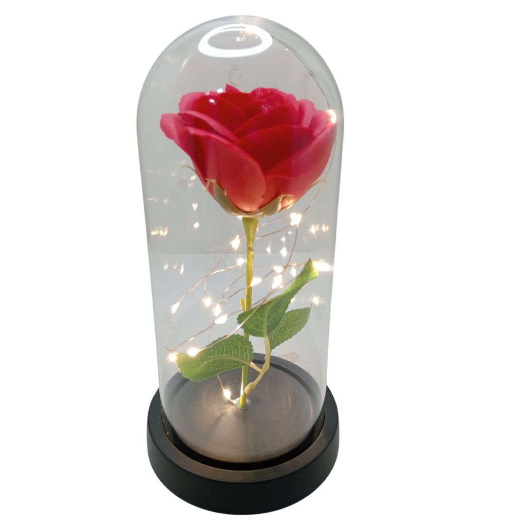 Urna grande de rosa con luz