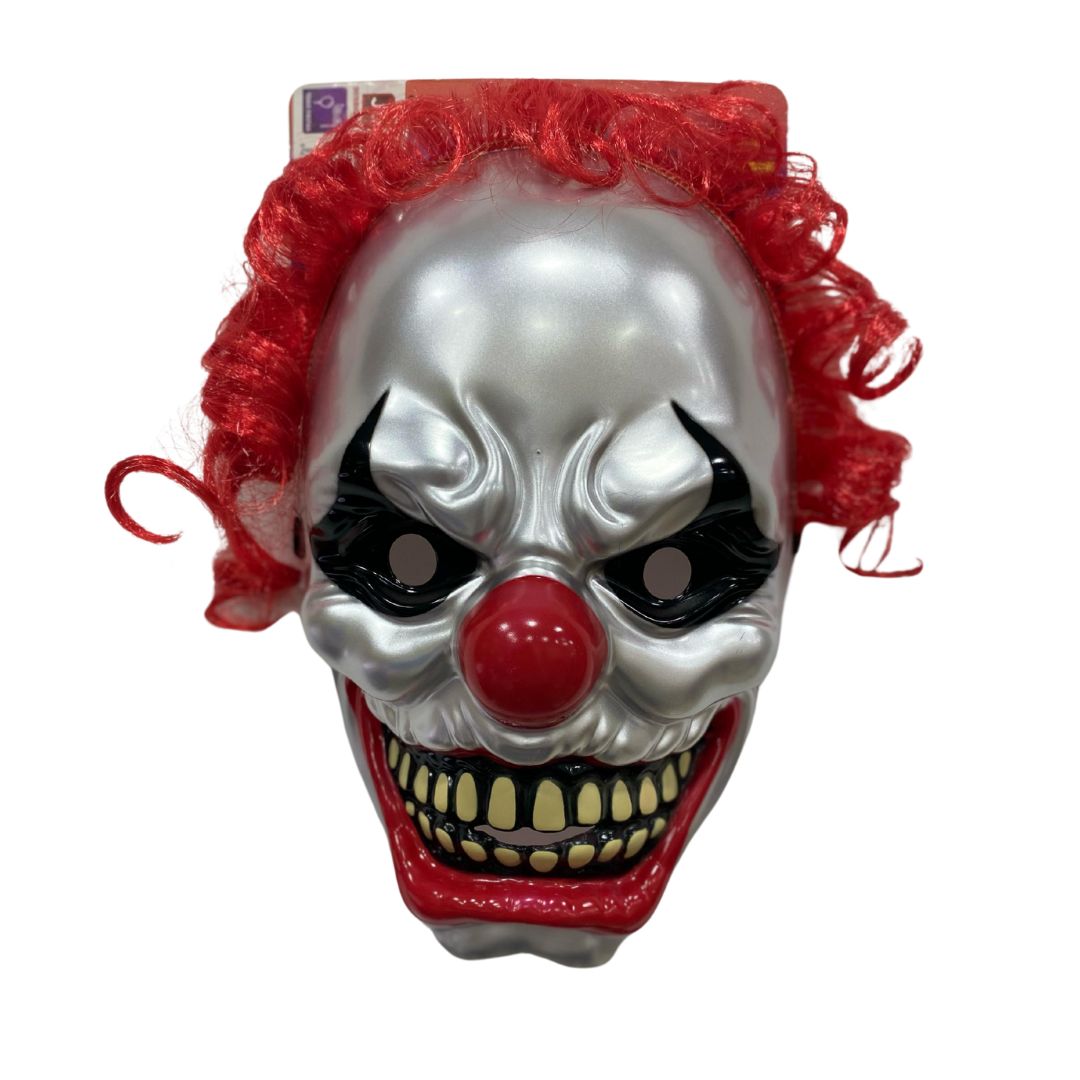 Mascara de payaso con pelo rojo