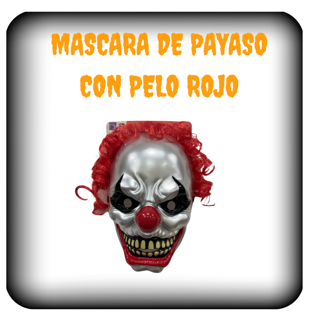 Mascara de payaso con pelo rojo