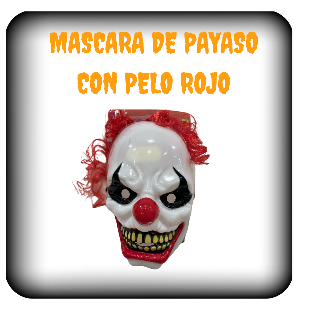 Mascara de payaso con pelo rojo